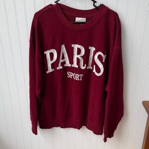 Universal Thread Wine Crewneck Sweatshirt with White 'PARIS SPORT' Lettering